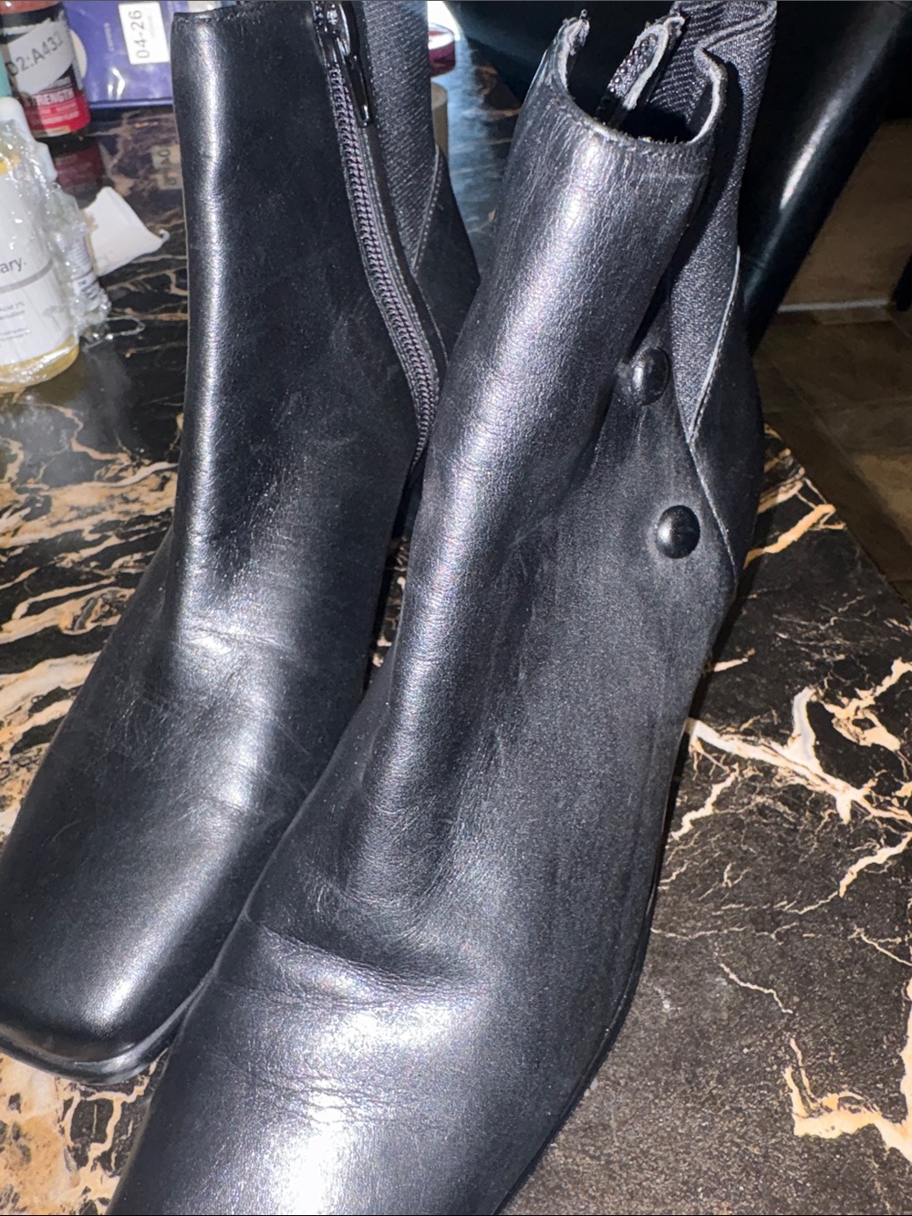 Nicole Black Leather Ankle Boots with Gold Accent Sole gently used